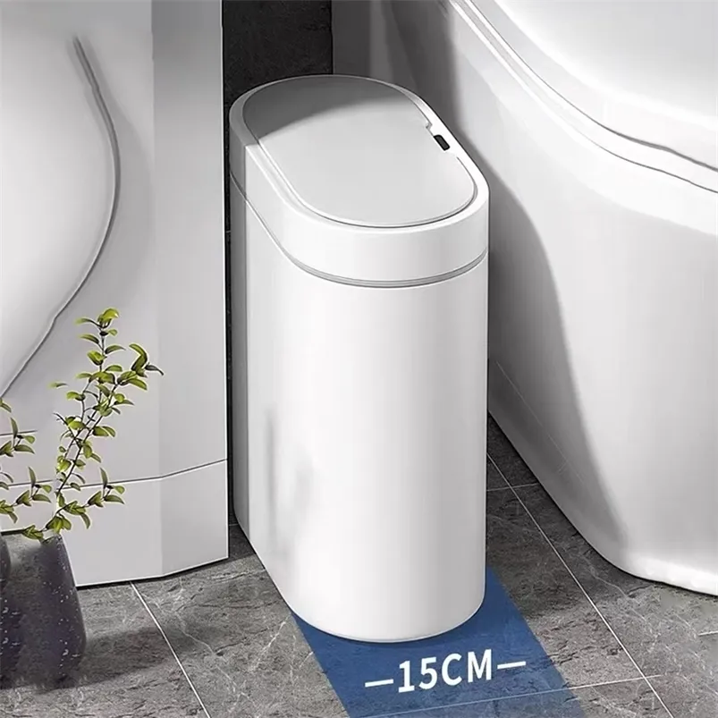 Afvalbakken Smart Sensor Prullenbak KAN ELEKTRONIC AUTOMATISCHE HUISHOUDEN BADADY Toilet Waterdichte smalle naadopslag Emmer Home Bin 220930