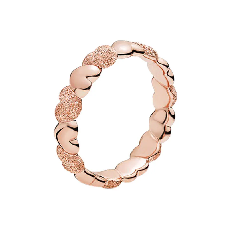 Rose Gold Matte Brilliance Heart Band Ring For Women Girls met originele doos voor Pandora Real Sterling Silver Wedding Designer Rings