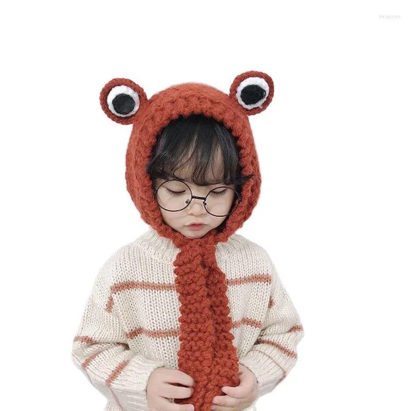 Chapeaux xeongkvi cor￩en dessin anim￩ beaux grenouilles enfants tricot casquette d'automne de protection de la marque d'oreille hiver.