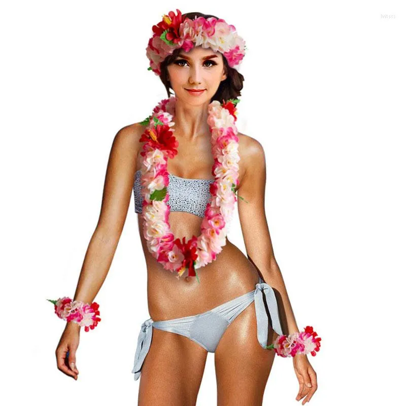 Dekorative Blumen 4er Set / Halskette Luxus Hawaii Künstliche Girlande Leis Kranz Tropische Blumen Hochzeit Geburtstag Party Versorgung Strand Dekor