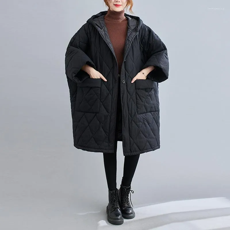 Femmes Trench manteaux femmes décontracté noir à capuche Parkas bouton ample 2022 automne hiver grande taille vêtements chauds