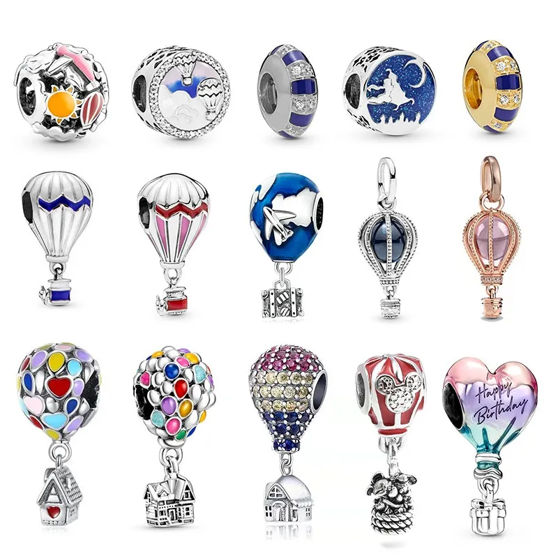 Compatível com pulseiras originais Pandora 20 pçs miçangas de prata, balão de ar quente, casa voadora, miçangas de prata, contas para mulheres, faça você mesmo, colar europeu, joias