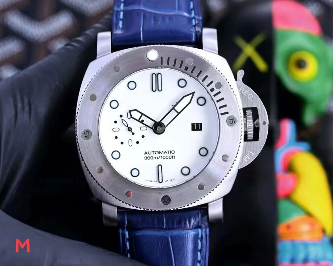 Luxe herenhorloges Mechanisch horloge Pam Horloge 44 mm Automatisch uurwerk Roestvrij stalen kast Leren band 300 m C1 Merk Italië Sporthorloges