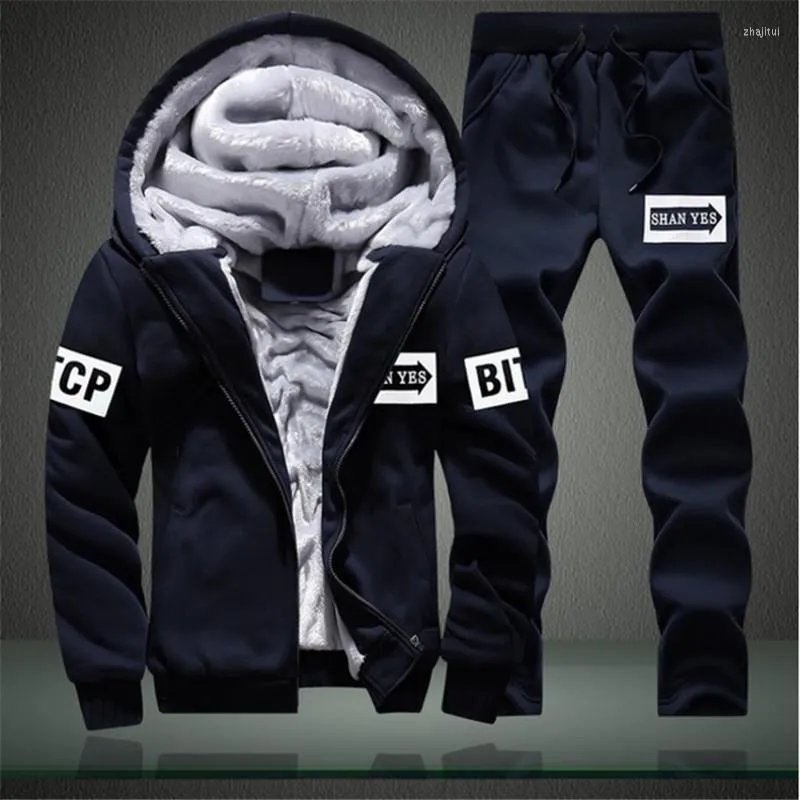 Herren Traursuits Herren Männer innere Fleece -Kapuze -Sweatshirts Winter -Tracksuit Zwei Stücke Hoodie mit Pant Moleton Maskulino lässig dick