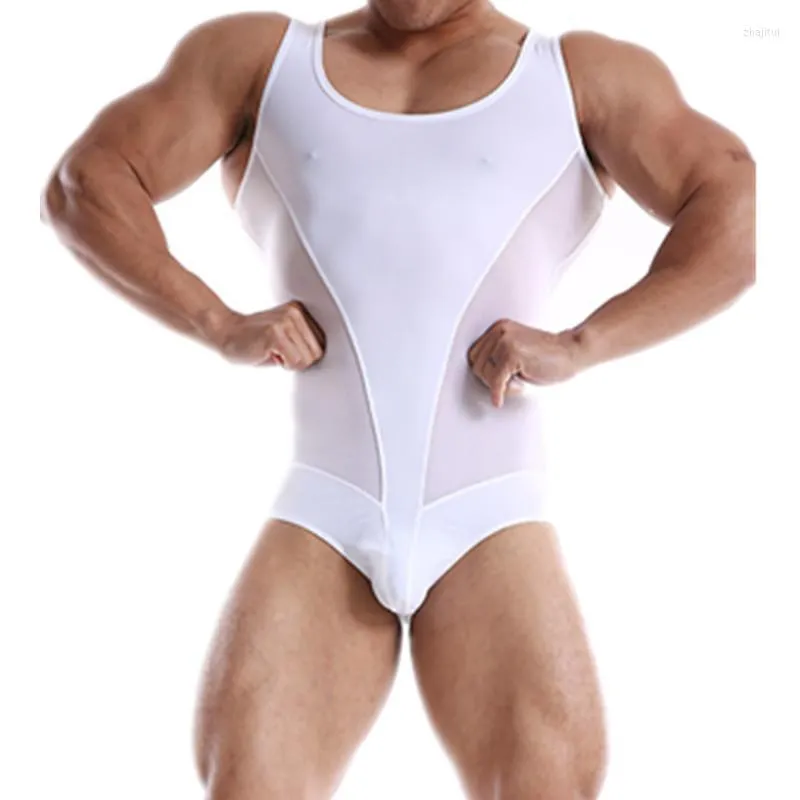 Men's Body Shapers Men's Men Undershirts Jockstrap Sexy Mesh Bodysuits Wrestling Singlet Sports Jumpsuits Underwear Bikini Swimwear