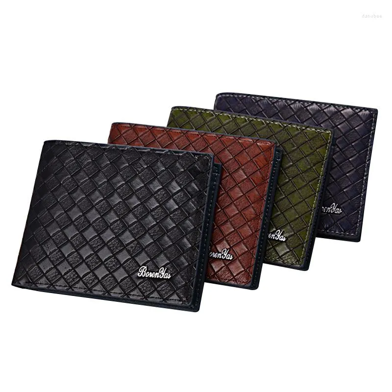 Wallets Arrival Casual Knitting Pattern Men's Leather Wallet Short Card Holder For Man Choice Male Purse 4 Colors