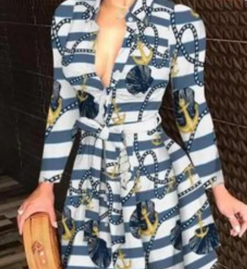 2023 vestidos casuales de mujer de verano de manga larga con cuello en V moda sexy vestido camisero estampado