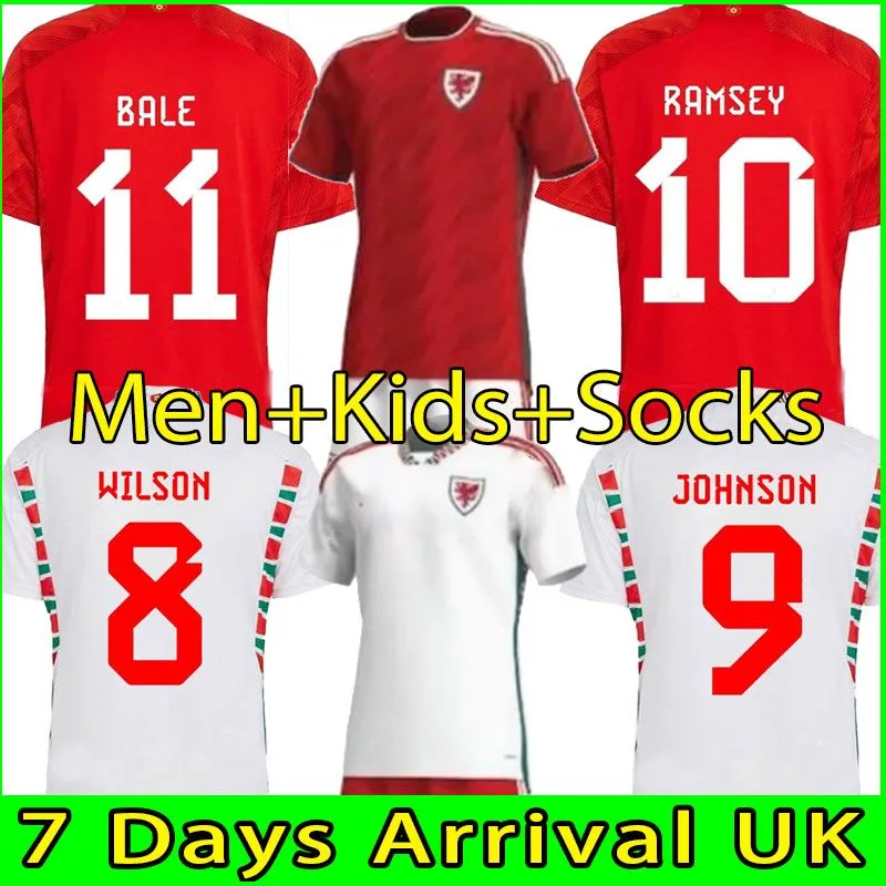 2223 웨일즈 축구 유대인 Cymru Bale Wilson James James Allen Giggs Brooks Ramsey Moore Smith Davies Ampadu Rodon Vokes Kids Maillot de Football Shirts