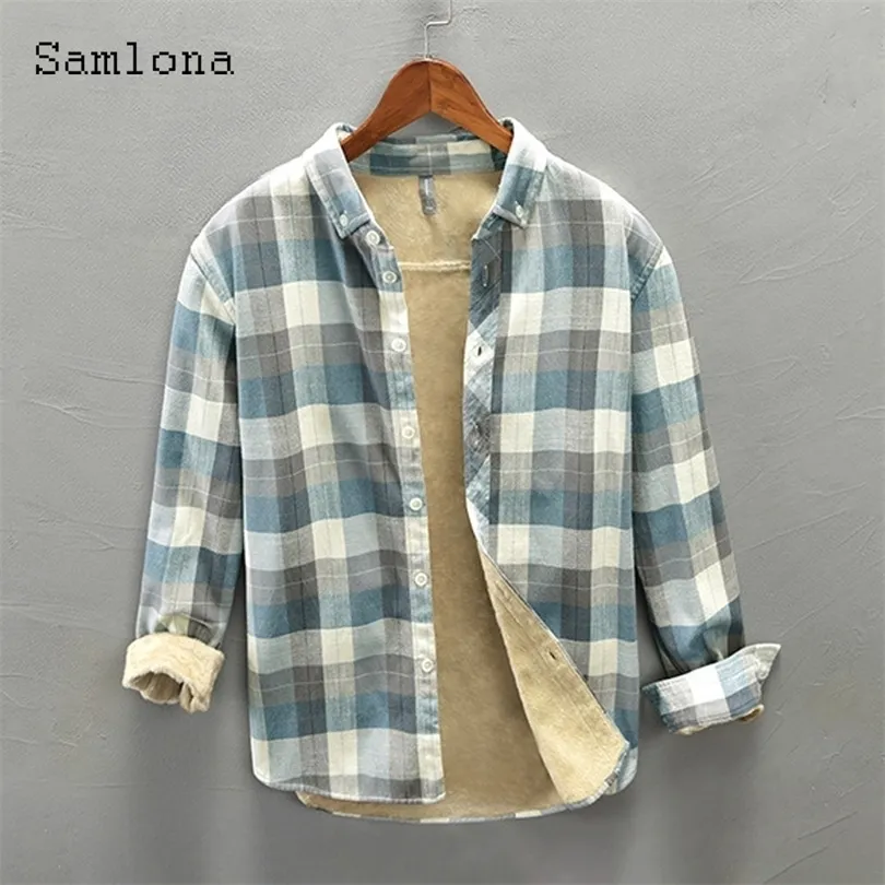 Mens Jackets Plus Size Men Fashion Thick Plush Shirts Winter Velvet Blouse Lepal Collar Model Plaid Tops Casual Slim Male Outerwear 220930