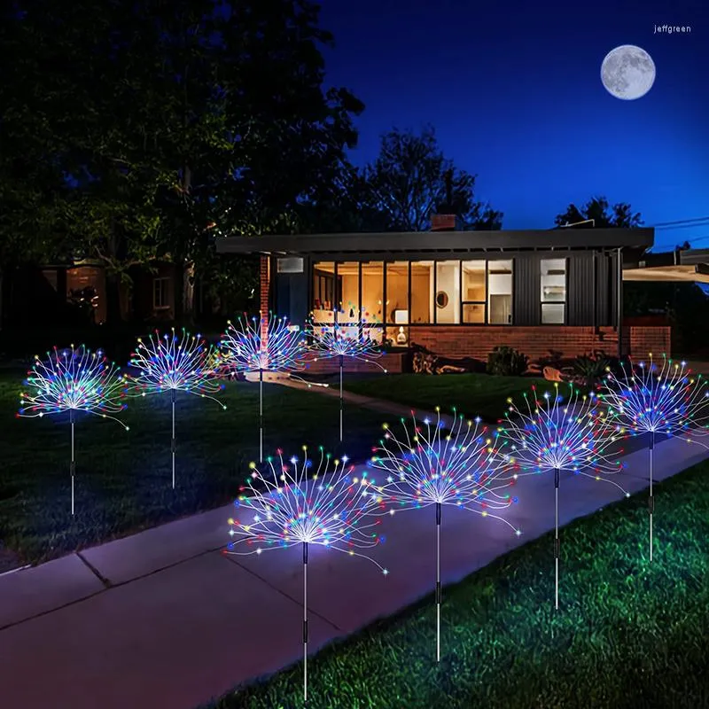 Luzes de fogos de artifício solares LEDs de fogos de artifício ao ar livre Diy Shine String para Garden Lawn Landscape Holiday Christmas Decoration