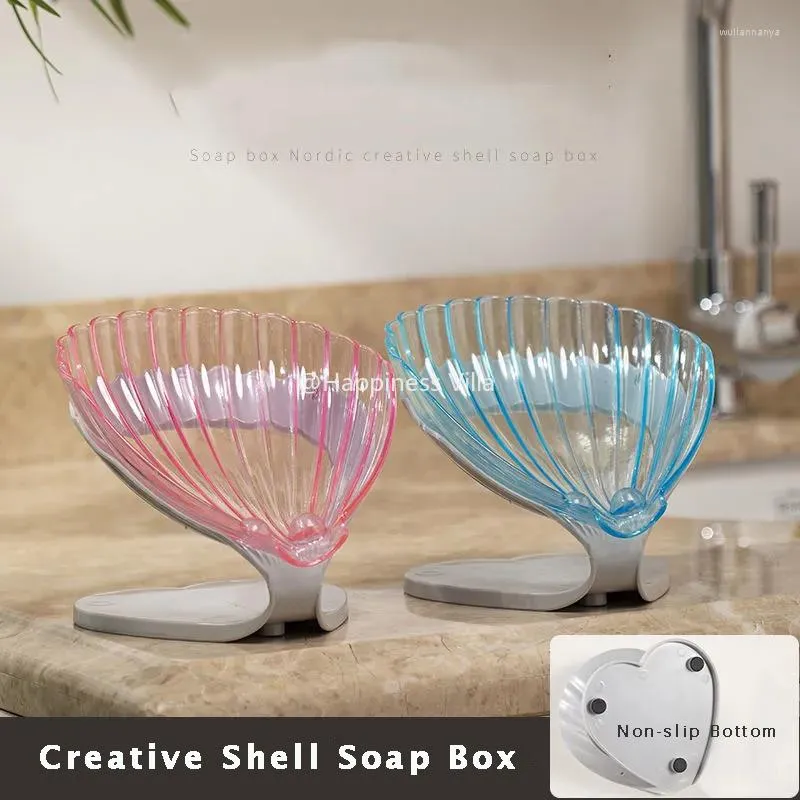 Soap Dishes Shell Shape Box Drain Holder Conch Shower Sponge Storage Plate Tray Bathroom Supplies Kitchen Gadget