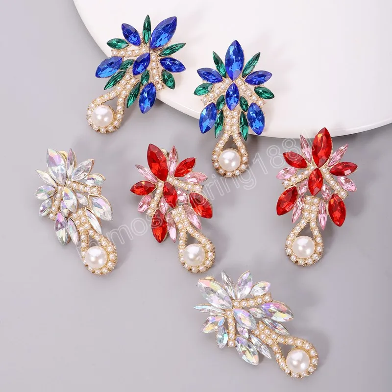 Colorblock cristal avec perle eau boucles d'oreilles pour femmes brillant strass fleur boucles d'oreilles 2022 bijoux