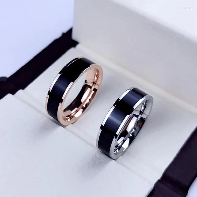 Wedding Rings Rose Gold Color White Black Charm Ring For Woman Man Custom Engrave Name Jewelry 316L Stainless Steel Never Fade