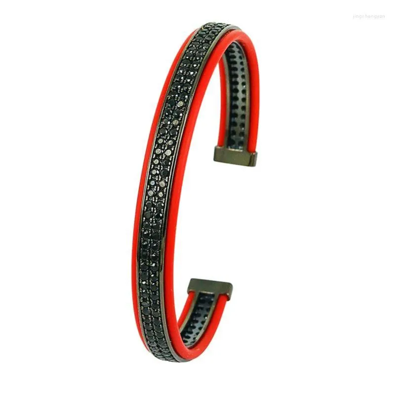 Bangle Male anil Arjanda Bangles Gun Black Pave Ustawienie CZ otwarte mankiet bransoletki biżuteria prezent świąteczny ZZB-56