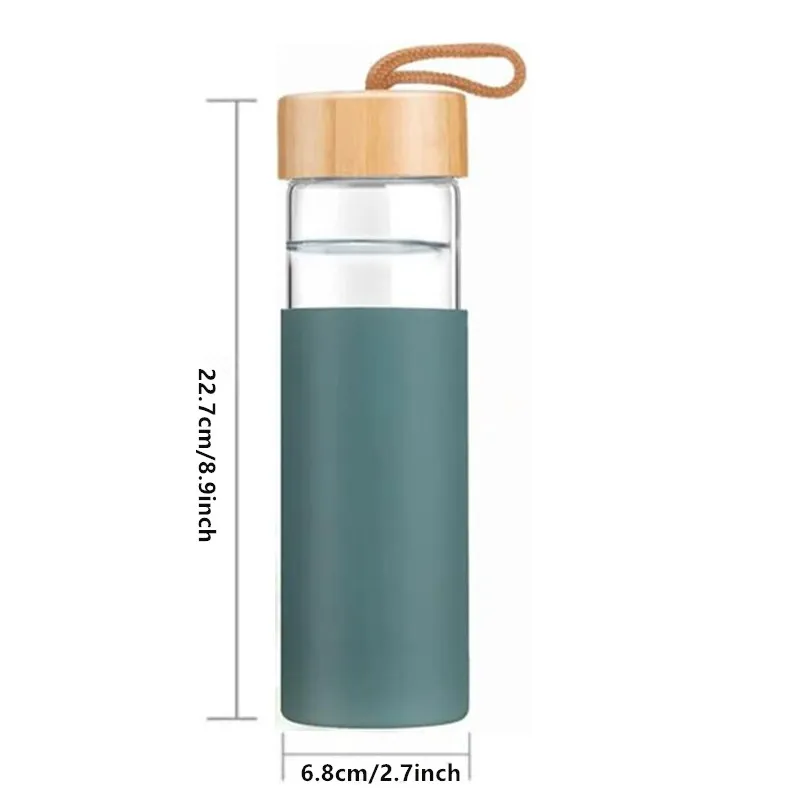 500ml 17oz Borosilicate Glass Water Bottle Drinking Tumbler Cups Insulated With Bamboo Lids and Silicone Protective Sleeve BPA Free