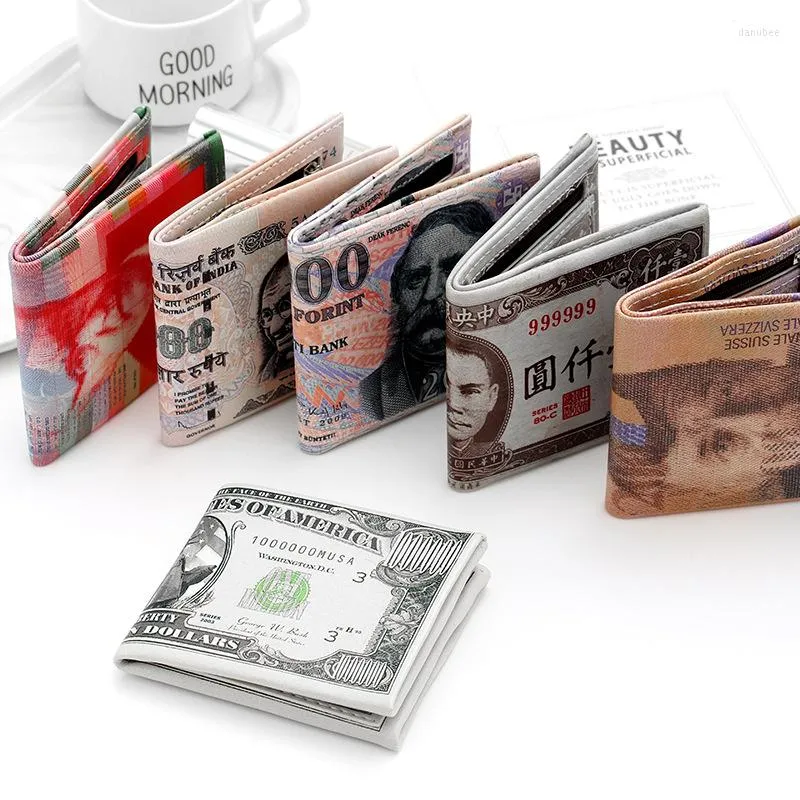 Wallets Men Creative Short Wallet Design Dollar Patroon Print PU Lederen Vouw vierkante muntenkaart Portebeurten cadeaus