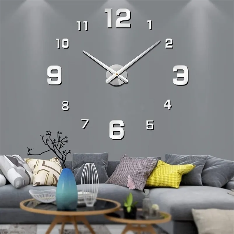 Horloges murales Corloge de bricolage sans cadre moderne 130cm / 51 '' Grands autocollants de miroir de montre 3D pour le minimalisme Décoration de salon du bureau à domicile 220930