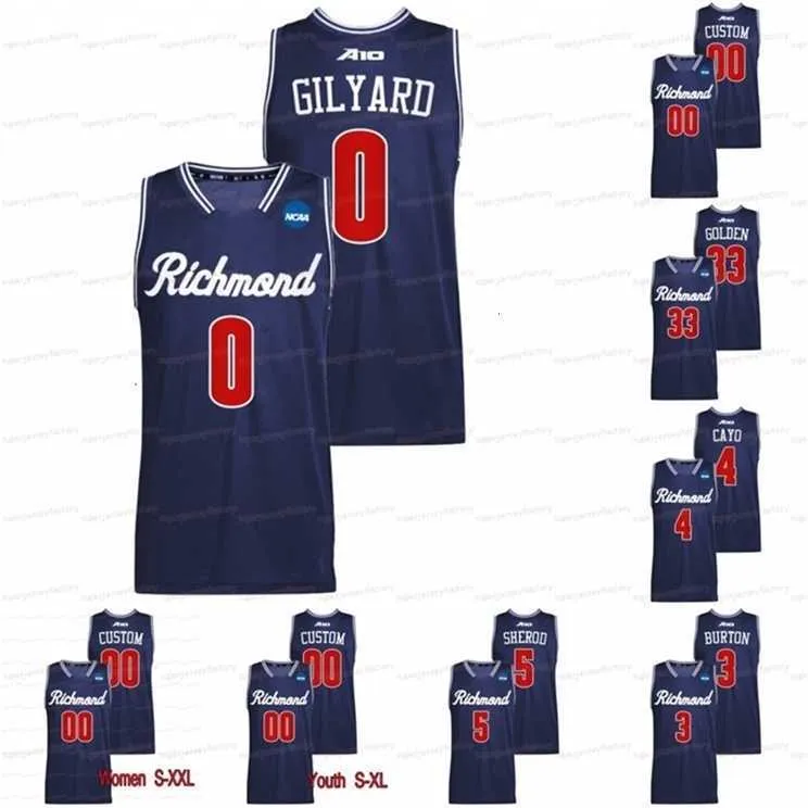 GLA A3740 Custom Richmond Spider Basketball 2022 NCAA March Madness Jersey Nathan Cayo Jacob Gilyard Tyler Burton Grant Golden Nick Sherod