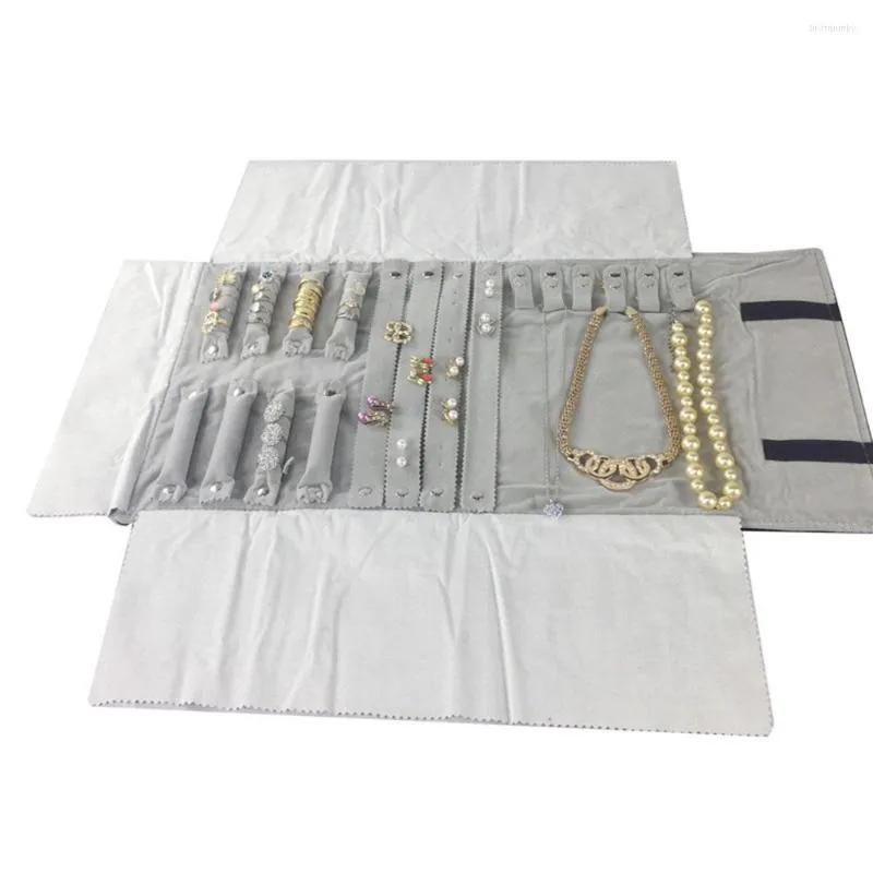 Sacchetti per gioielli Organizzatore Moda Borsa portaoggetti in rotolo di velluto nero Vetrine per orologi per orecchini al collo per Joyero