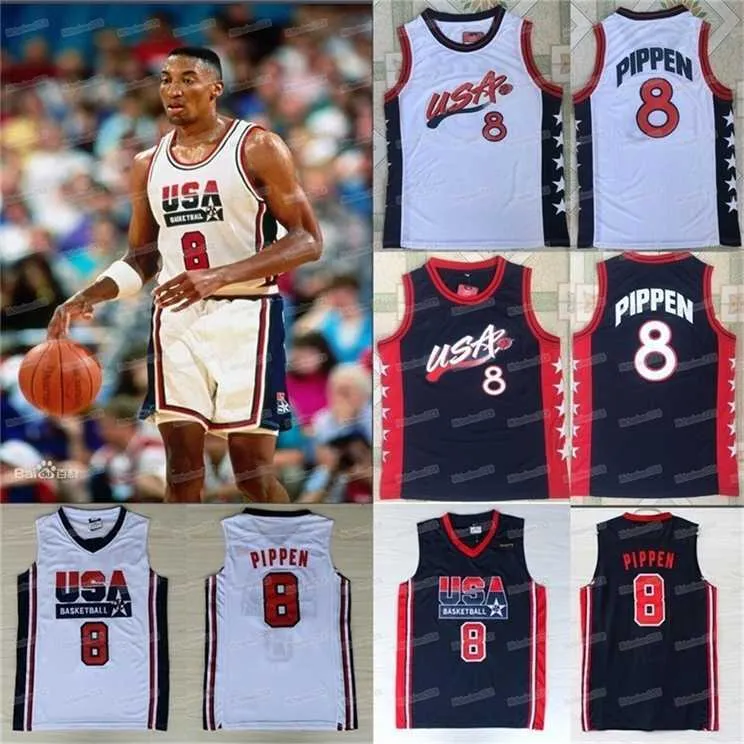 Gla MitNess 8 Scottie Pippen 1992 1996 Team US USA Games Maillots de basket-ball Dream Team Basketball Jersey taille S-XXL