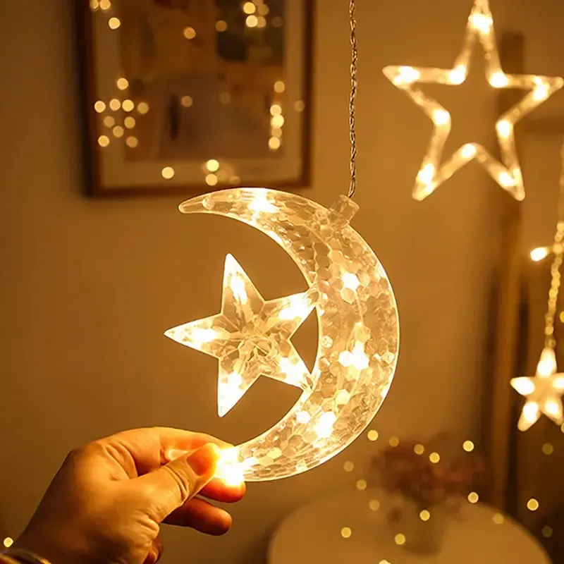 Star Moon Led Curtain Garland String Light Eid Mubarak Ramadan Decoration Islam Muslim Party Decor Eid Al Adha Gift