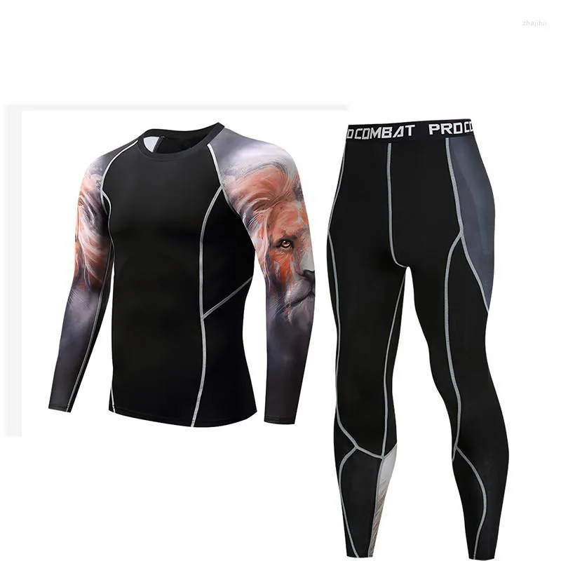 Men's Tracksuits Men's MMA Fitness 3D Printing Suit Sportswear Long-sleeved Compression Base Shirt For Crossfit Top Rashguard Brand