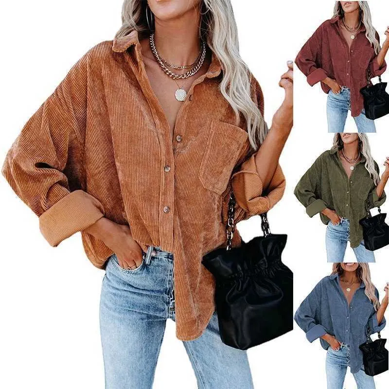 2022 Otoño Invierno ropa de mujer blusa de gran tamaño suelta camisa de pana Casual Mujer Camisas Tops