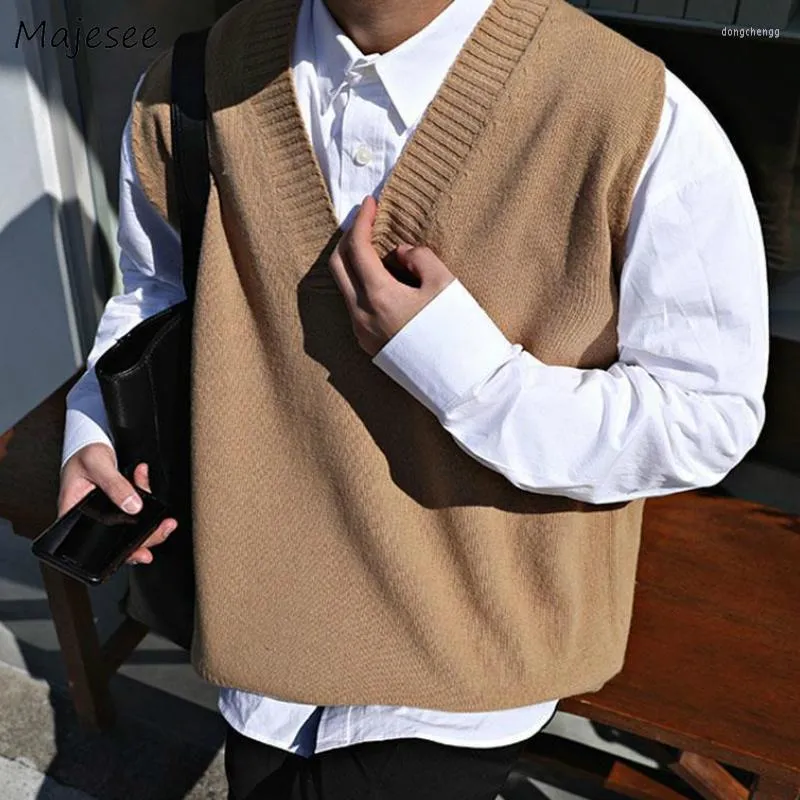 Men's V-Neck Sweater Vest: Classic Knitwear for Spring Autumn Solid  Color, Casual Preppy Style, Oversized Fit Available, Daily Wear