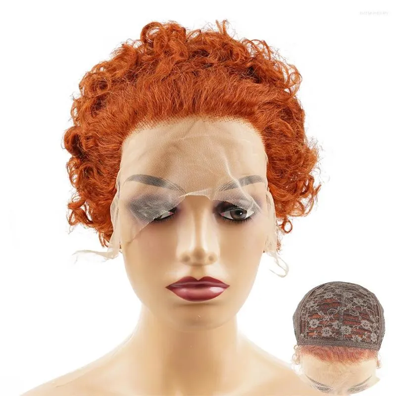 13x1 Wig de renda #350 Cabelo humano pré-colorido Pixie Pixie Curly Front Short for Women