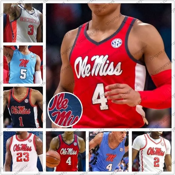 GLA A3740 Anpassad 2020 Ole Miss Rebels Basketball #2 Devontae Shuler 3 Khadim Sy 4 Breein Tyree 23 Romello White Men Youth Jersey 4XL