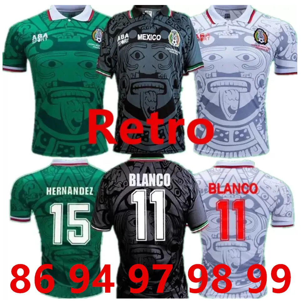 1998 Retro Sürümü Meksika Futbol Forması Uzun Kollu eski 1995 1986 1994 Retro Gömlek BLANCO Hernandez Klasik futbol üniformaları