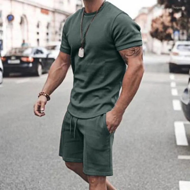 Tracksuits Tracksuits Tracksuit Solid Color Drawring Men Losse T-shirt Pocket Shorts Fitness Sports Set Large Set Large Set met heren