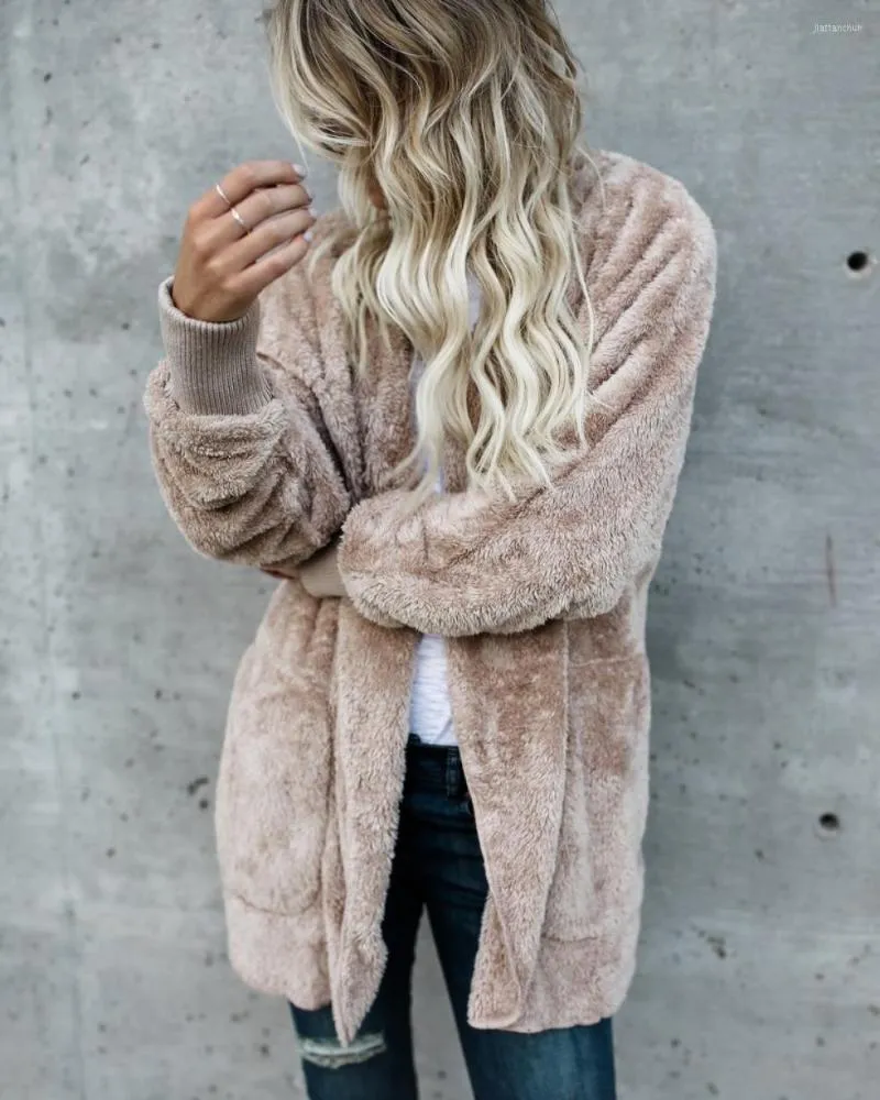 Женские траншевые пальто осень и зимние женские куртки стиль стиль теплый плюшевый повседневное покрытие с капюшоном в средней длине