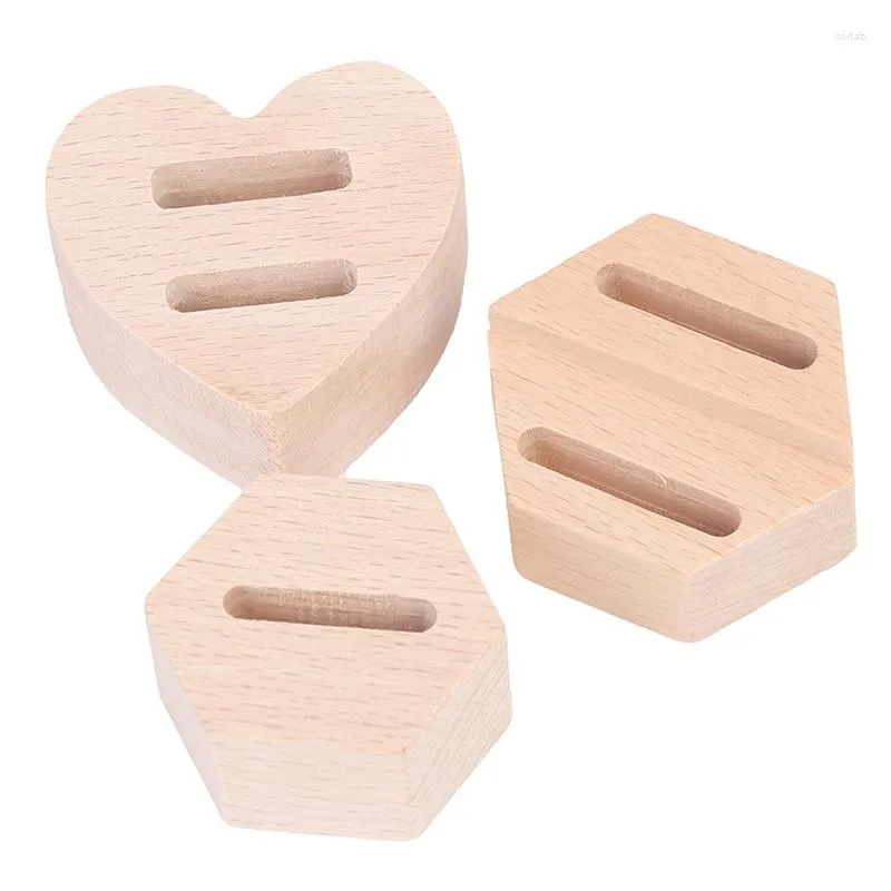 Jewelry Pouches 1PCS Mini Wooden Hexagon Ring Display Stand Couples Rings Storage Rack Holder Tray Organizer Gifts