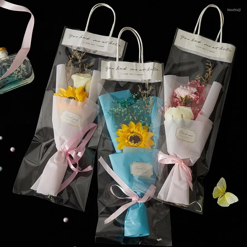 장식용 꽃 1Bag Flower Bouquet PVC Clear Bag Mried Present 액세서리 휴대용 웨딩 파티 선물 PO 배경