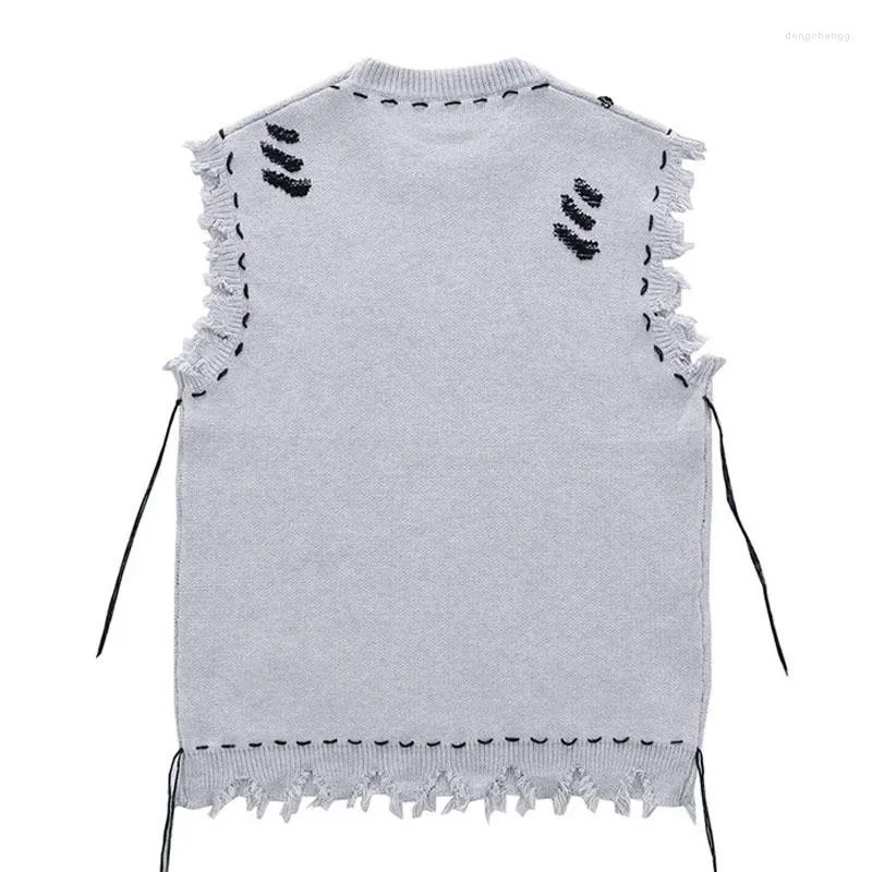 Oversized Knitted Sweater Vest for Men - Distressed Vintage