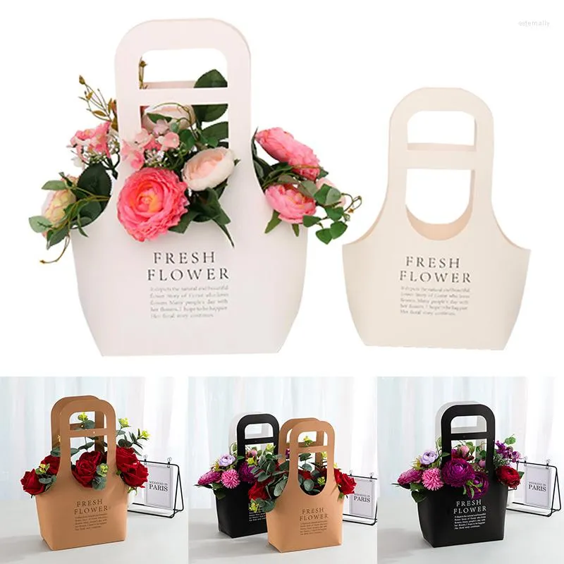 Gift Wrap Korean Style Flower Handy Kraft Paper Packaging Bag Portable Waterproof Tote Wedding Rose Birthday Party Folding Handbag