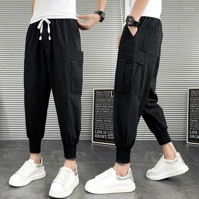 Pantalons pour hommes Summer Youth Casual Lace Up Fashion All-Match Blackhin Section Loose Ninth S Salopette Y2k Vêtements Streetwear