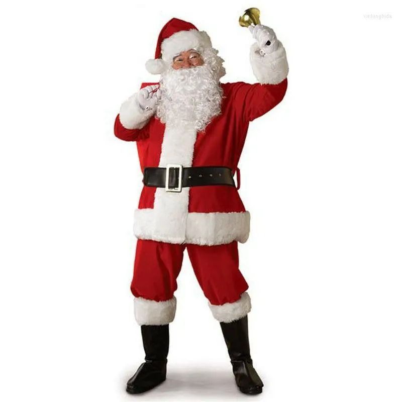 남자 Tracksuits 5PCS 산타 클로스 의상 남자 성인 정장 크리스마스 파티 복장 멋진 크리스마스 드레스 옷 코스프레 S-3XL