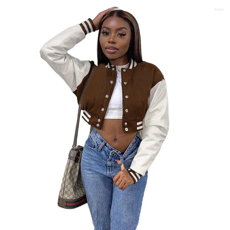 Kvinnorjackor Kvinnor Fall Winter Women Clothes Varsity Jacket Långärmad beskuren baseballbomberrockar Y2K Streetwear Fashion