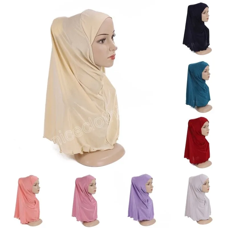 Ramadan Soft Prayer Hijab Copricapo Donna musulmana Tinta unita Scialle turbante monopezzo Foulard arabo islamico