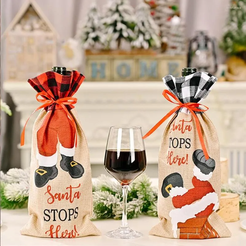 Kerstdecoraties Wijnflesjes Covers Bag Holiday Santa Climb Schoorney Cover Gifts Party Dinertafel Decor Decor