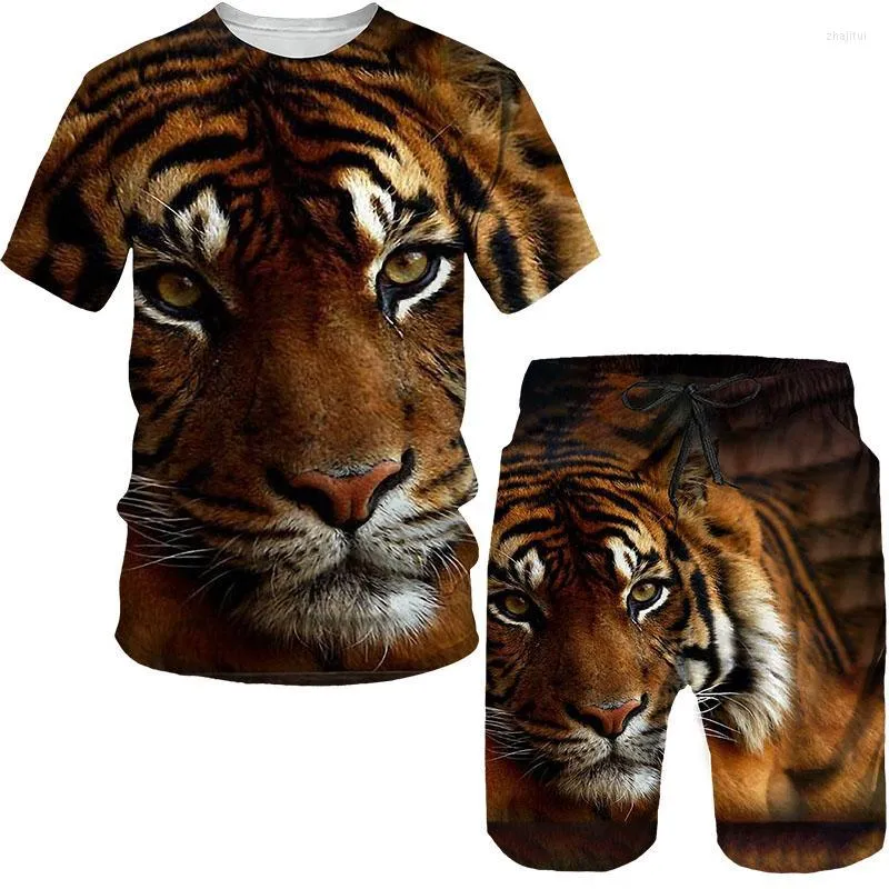 Herrspårar herr 3D tryckt plus storlek t-shirt shorts uppsättning för män tiger retro stil punk toppar kostym nyhet cool o-hals hajuku