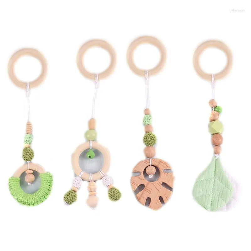 Stroller Parts 6 Styles 4 Pcs Born Wooden Beads Leaves Baby Play Gym Sensory Toy Hanging Ornament Room Decorations For Birthday Shower Gifts