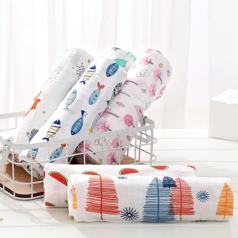 Manta de bebé Swaddle Wrap para mantas de algodón de bambú recién nacido ropa de cama gasa baño muselina suave transpirable 120/110 cm nido para niños 20221005 E3