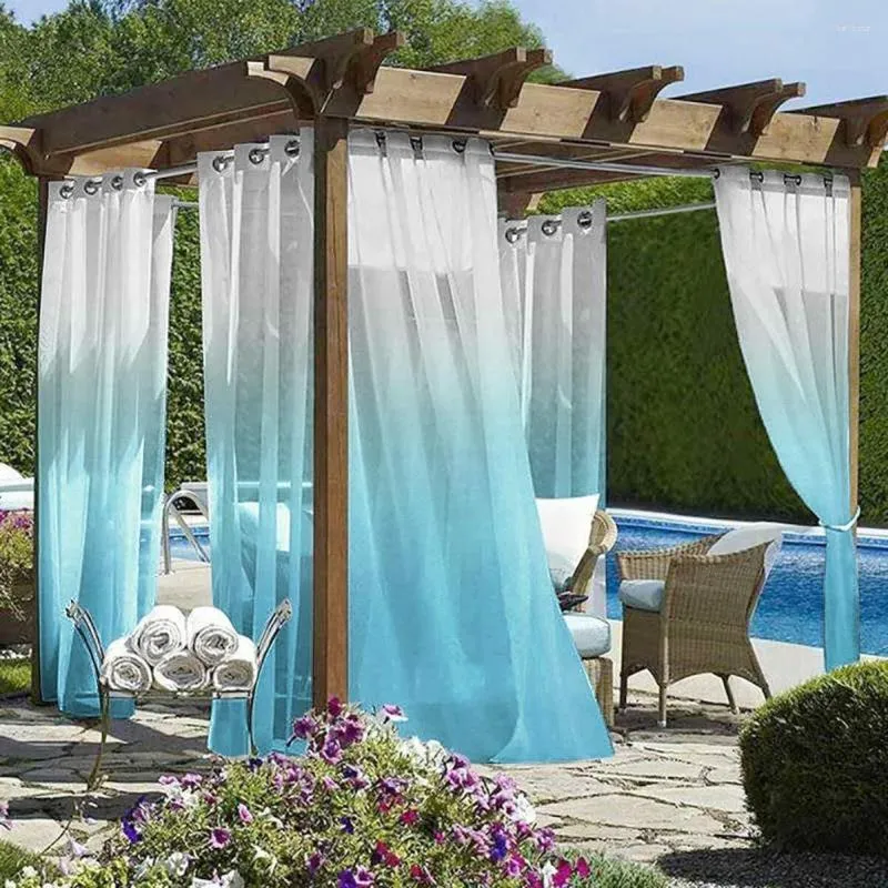 Rideau 1x extérieur porche Gazebo Transparent dégradé oeillet haut Tulle fée flottant décor salon fenêtre