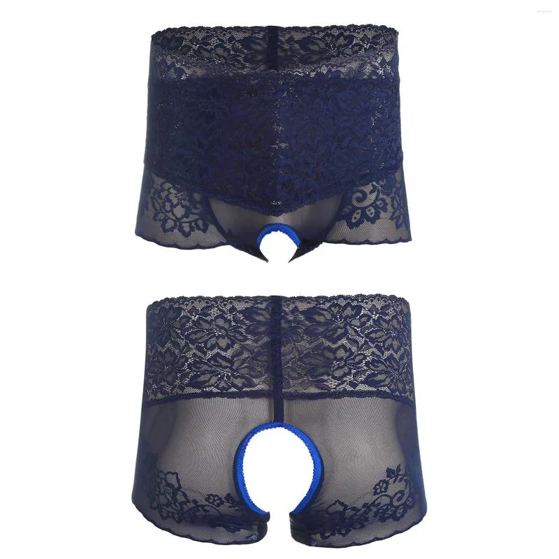 Underpants Mens Floral Lace Crotchless Briefs High Waist See-through Cross-dresser Sexy Sissy Underwear Lingerie Panties