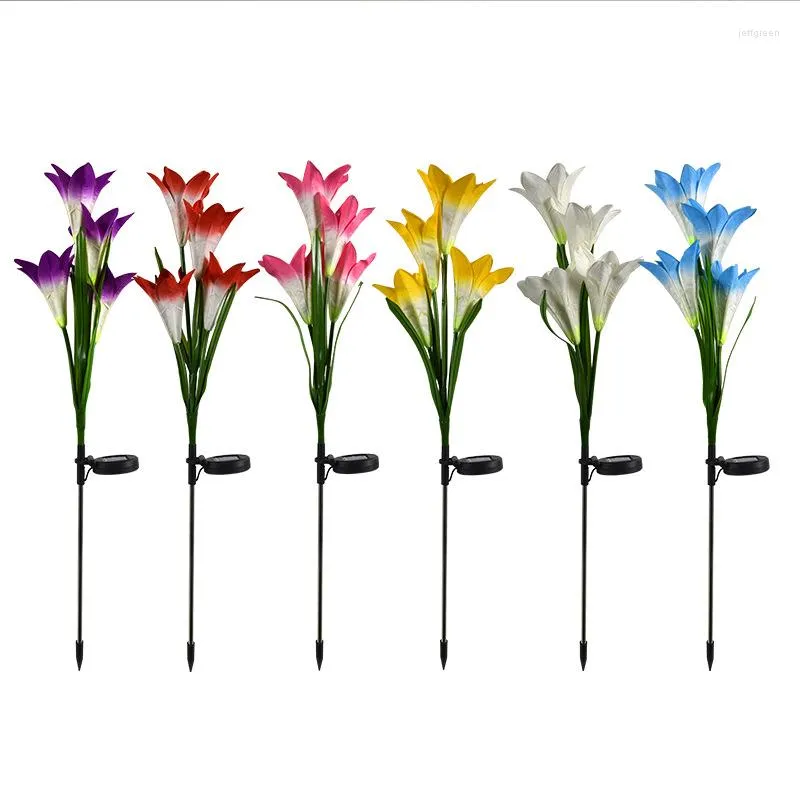 Solar Flowers Lawn Lamps Garden Stake Outdoor 7 Color Changing Pathway Light For Patio Yard Wedding Holiday Decoration