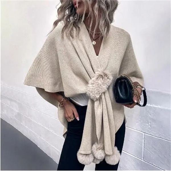 Xale feminino capa casaco irregular kintting suéter pulôver feminino solto outono inverno superdimensionado quente pancho femme GC1673