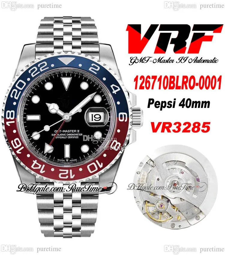 VRF GMT II Peipsi VR3285 Automatic Mens Watch 40mm Red Blue Ceramic Bezel Black Dial 904L JubileeSteel Diamonds Bracelet Super Edition Same Series Card Puretime C3